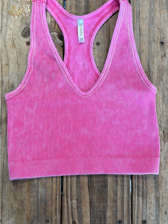 Zenana Outfitters Tops - Zenana Outfitters Hot Pink Ribbed V-Neck Racerback Tank